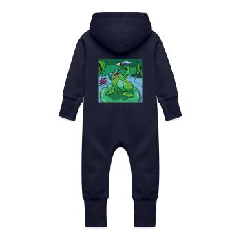 T-shirt motif for children & babies: frog & dragonfly - Baby Organic Sweat Overalls With Hood - navy - Back