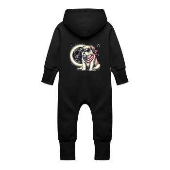 Patriotic Bulldog Solar Eclipse - Baby Organic Sweat Overalls With Hood - vanilla - Back