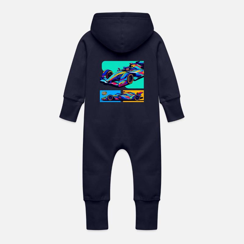 Formule Car Popart - Grenouillère à capuche bio en molleton Bébé - marine