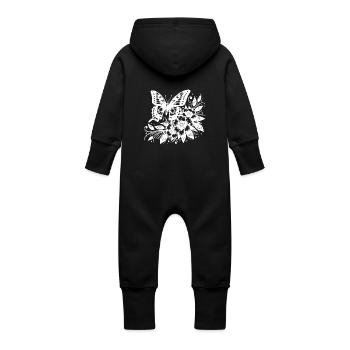 Artful tattoo nature design flowers and wings - Baby Organic Sweat Overalls With Hood - vanilla - Back
