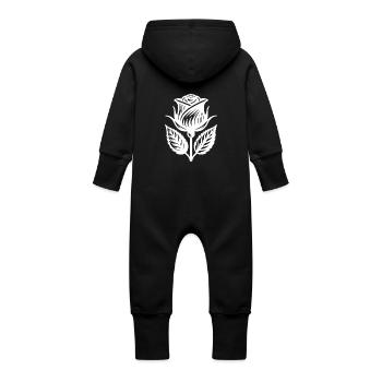 Minimalist tattoo rose motif - Baby Organic Sweat Overalls With Hood - vanilla - Back