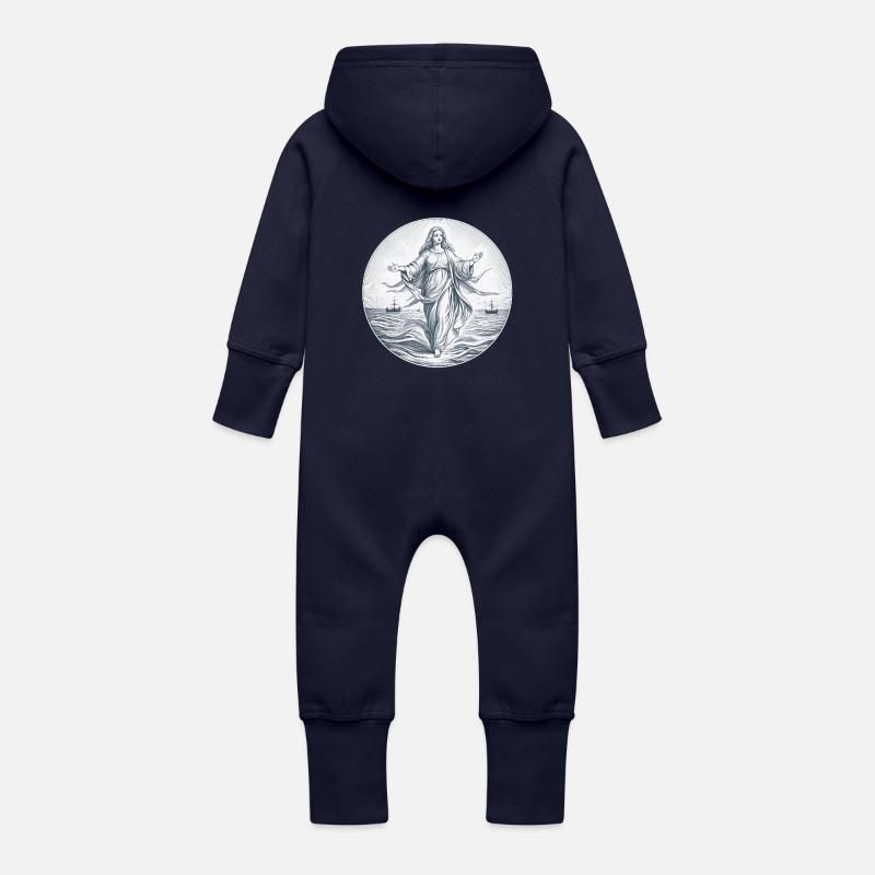 Maria Stella Maris - Grenouillère à capuche bio en molleton Bébé - marine