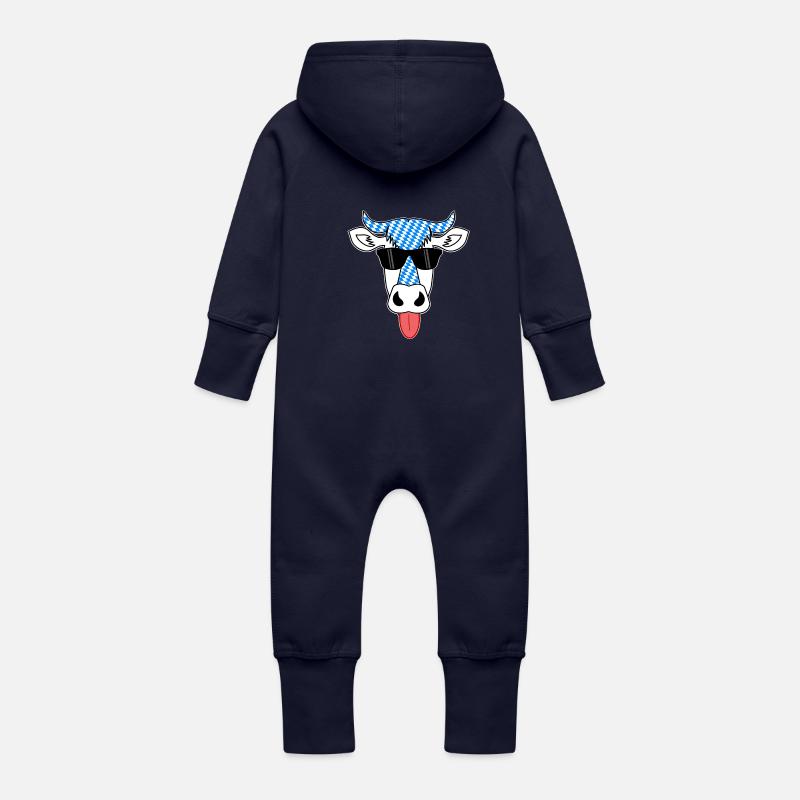 Vache Bavaroise fraîche - Grenouillère à capuche bio en molleton Bébé - marine