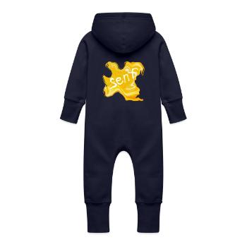 Mustard stain - Baby Organic Sweat Overalls With Hood - navy - Back
