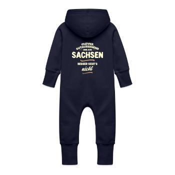 Clever, gutaussehend und aus Sachsen... - Baby Bio Sweat Overall mit Kapuze - Navy - Hinten