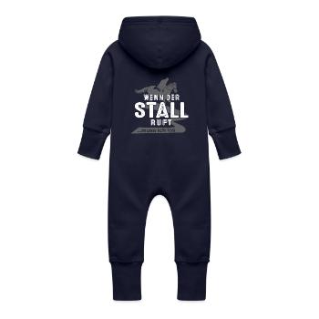 Pferd - Wenn der Stall ruft.. - Baby Bio Sweat Overall mit Kapuze - Navy - Hinten