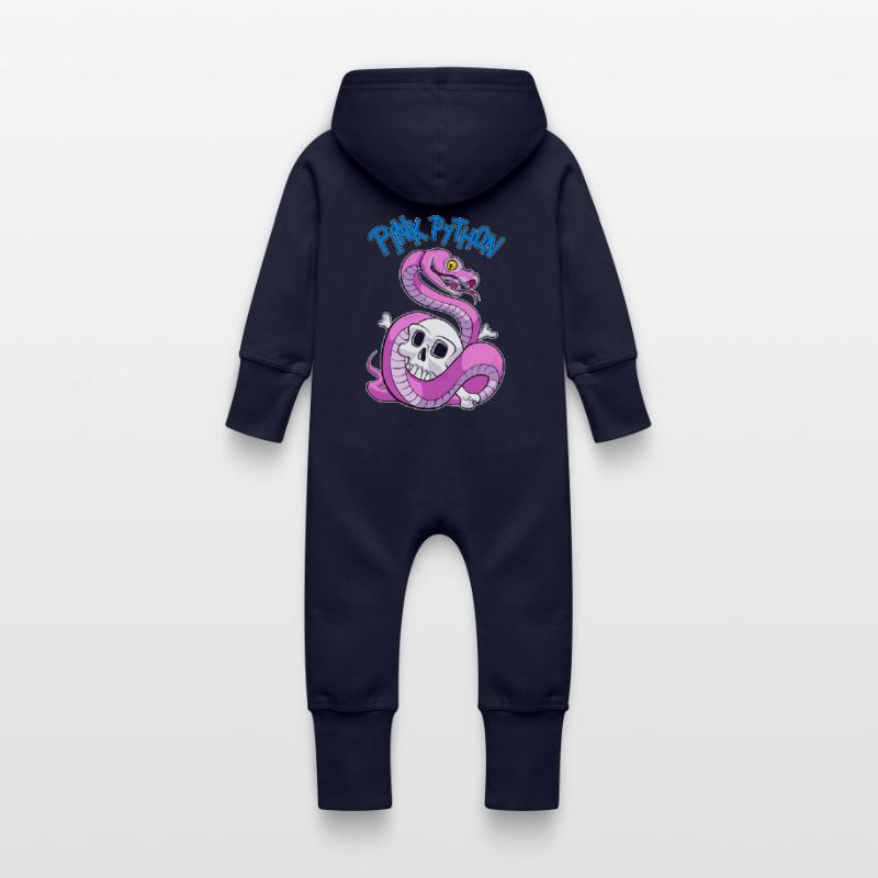 Pink Python (Blue) Baby Organic Sweat Overalls With Hood