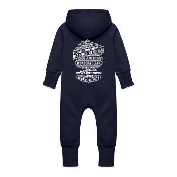 Ich bin ein Bücherwurm - Baby Bio Sweat Overall mit Kapuze - Navy - Hinten