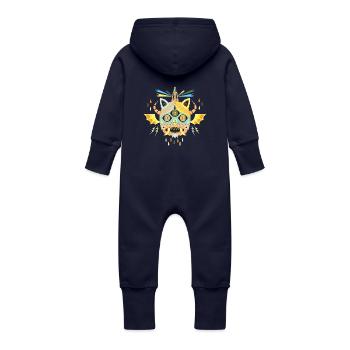 Halloween Fledermaus Monster Illustration - Baby Bio Sweat Overall mit Kapuze - Navy - Hinten