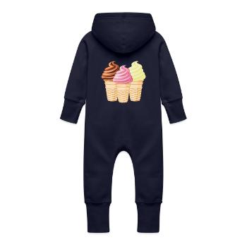 Softeis Vanille Schokolade Erdbeere - Baby Bio Sweat Overall mit Kapuze - Navy - Hinten