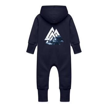 Valknut, symbole d’Odin - Avec la forêt de brouillard - Grenouillère à capuche bio en molleton Bébé - marine - Dos