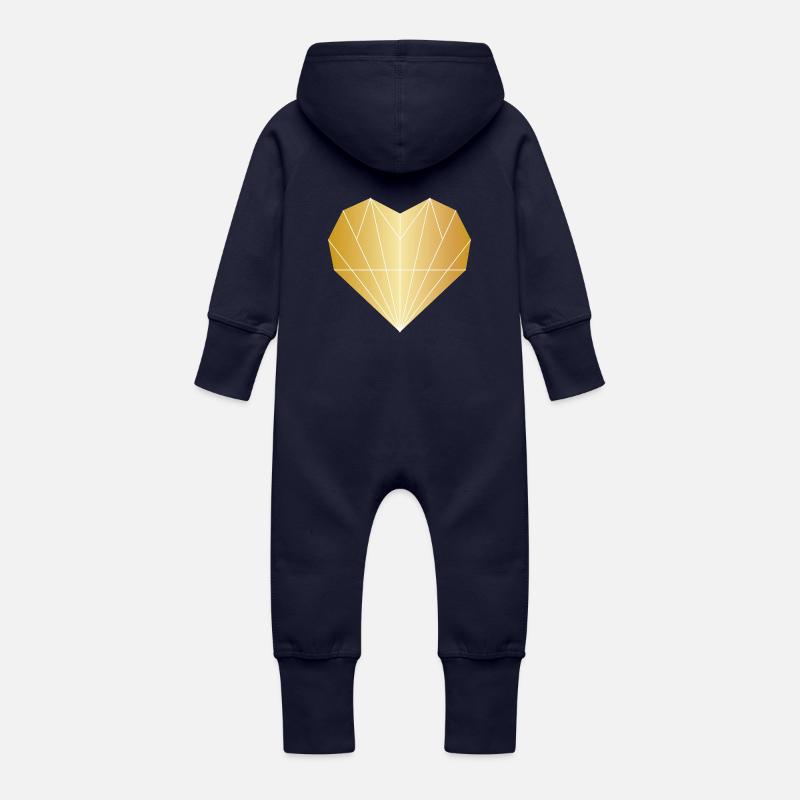Coeur Diamant Or - Grenouillère à capuche bio en molleton Bébé - marine