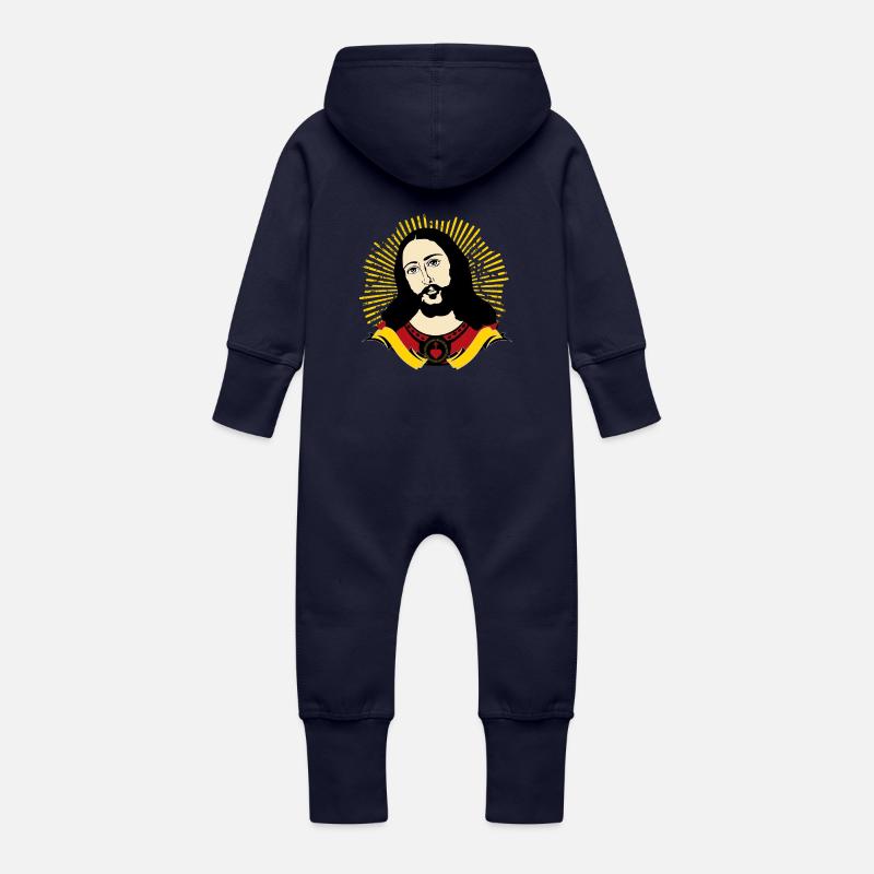 jesus01ok - Grenouillère à capuche bio en molleton Bébé - marine