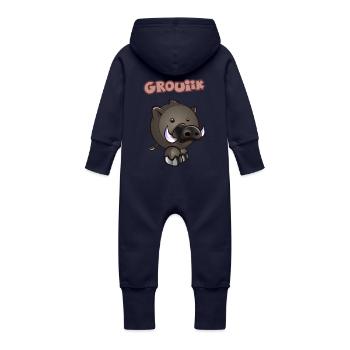 sanglier kawaii.png - Grenouillère à capuche bio en molleton Bébé - marine - Dos