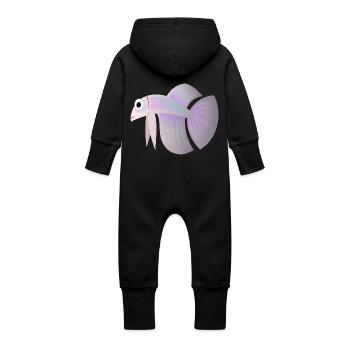 fish fish animal animals1415 - Baby Organic Sweat Overalls With Hood - vanilla - Back