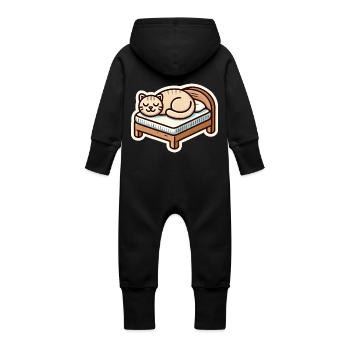Cute Cat sleeping on the bed - Baby Organic Sweat Overalls With Hood - vanilla - Back