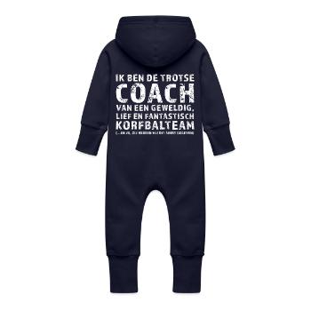 Proud Coach Korfbalteam - Baby Bio Sweat Overall mit Kapuze - Navy - Hinten