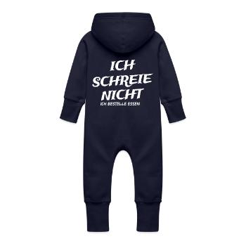 Ich schreie nicht, ich bestelle Essen - Baby Bio Sweat Overall mit Kapuze - Navy - Hinten