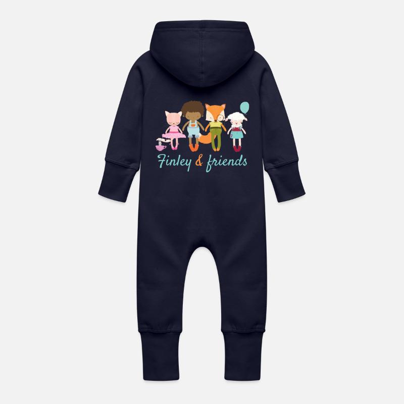 Finley et les amis - Grenouillère à capuche bio en molleton Bébé - marine