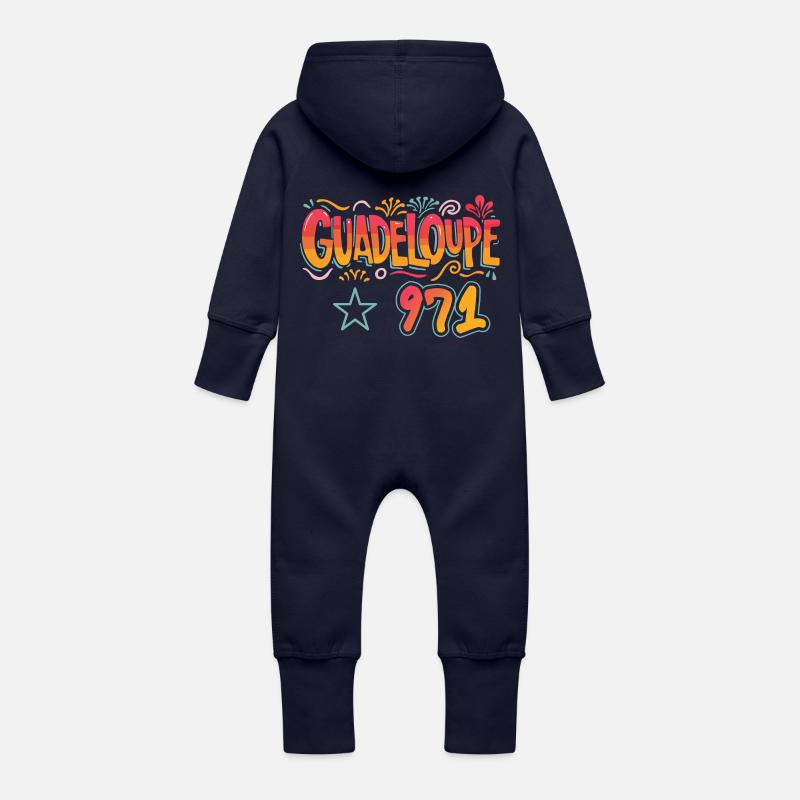 Guadeloupe 971 - idee cadeau design Guadeloupéen - Grenouillère à capuche bio en molleton Bébé - marine