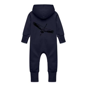 Heron bird in flight - Baby Organic Sweat Overalls With Hood - navy - Back