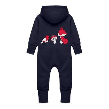 Fuchs Pilz Vogel - Baby Bio Sweat Overall mit Kapuze - Navy - Hinten