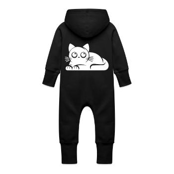 Innocent Cat Humor Cats Drawing - Baby Organic Sweat Overalls With Hood - vanilla - Back
