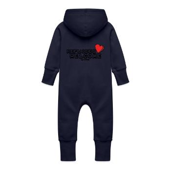 Réfugiés Bienvenue Pixel Conception - Grenouillère à capuche bio en molleton Bébé - marine - Dos
