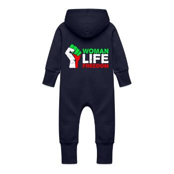 Femme, vie, liberté | Libérez l’Iran ! | Avec drapeau - Grenouillère à capuche bio en molleton Bébé - marine - Dos