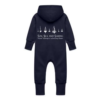 Sun, Sea and Sailing. Never change a winning team! - Baby Bio Sweat Overall mit Kapuze - Navy - Hinten
