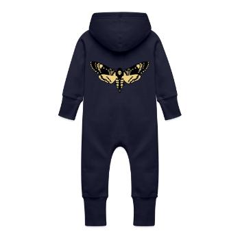 Death's-head Hawk moth butterfly skull - Baby Organic Sweat Overalls With Hood - navy - Back