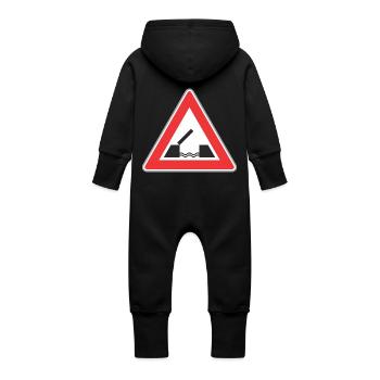 Road sign bridge - Baby Organic Sweat Overalls With Hood - vanilla - Back