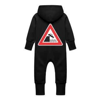 Road sign car can fall to water - Baby Organic Sweat Overalls With Hood - vanilla - Back