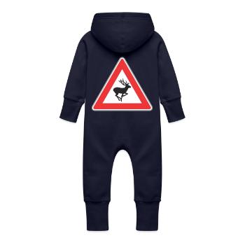 Hirsch Verkehrsschild - Baby Bio Sweat Overall mit Kapuze - Navy - Hinten