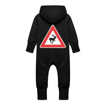 Road Sign deer - Baby Organic Sweat Overalls With Hood - vanilla - Back