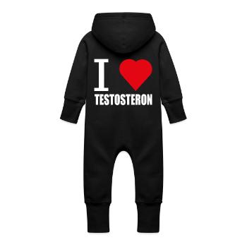 I LOVE TESTOSTERON WEISS - Baby Bio Sweat Overall mit Kapuze - Vanille-Milchshake - Hinten