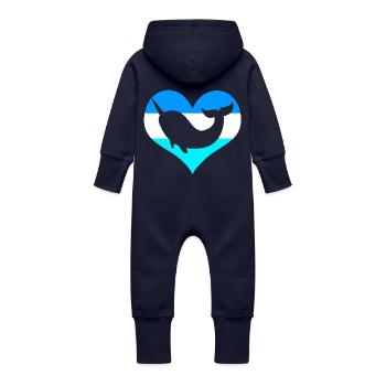 Narwal - Baby Bio Sweat Overall mit Kapuze - Navy - Hinten