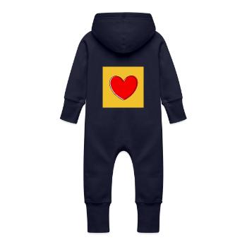Valentines Red Heart, Valentine's Day - Baby Organic Sweat Overalls With Hood - navy - Back