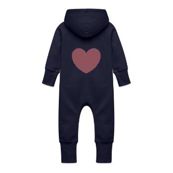 Valentines Heart Rose Valentine - Baby Organic Sweat Overalls With Hood - navy - Back