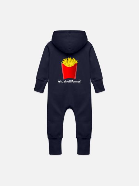 Pommes Frites Fritten Geschenk Geschenkidee - Baby Bio Sweat Overall mit Kapuze - Navy