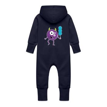 Fun Monster with Balloons - Baby Organic Sweat Overalls With Hood - navy - Back