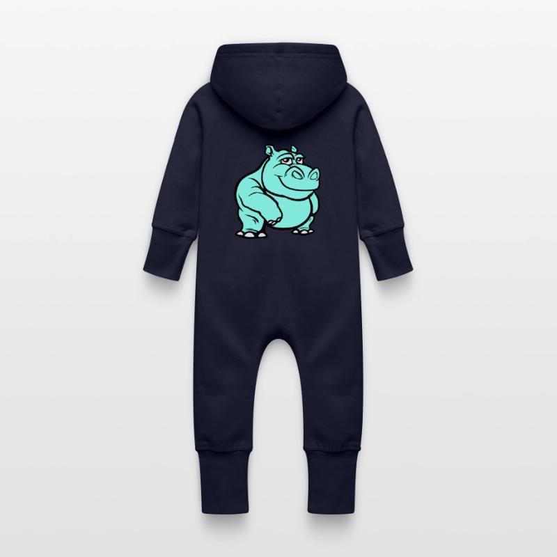 Nilpferd Comic Baby Bio Sweat Overall mit Kapuze