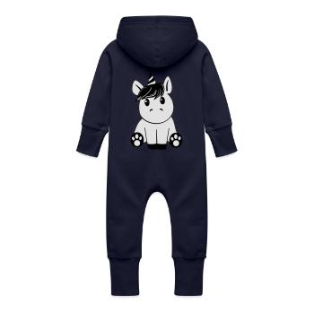 Einhorn schwarz weiß - Baby Bio Sweat Overall mit Kapuze - Navy - Hinten