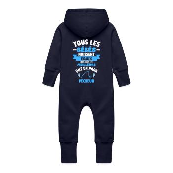 Bébé,papa pêcheur,pêche,cadeau de naissance,humour - Grenouillère à capuche bio en molleton Bébé - marine - Dos
