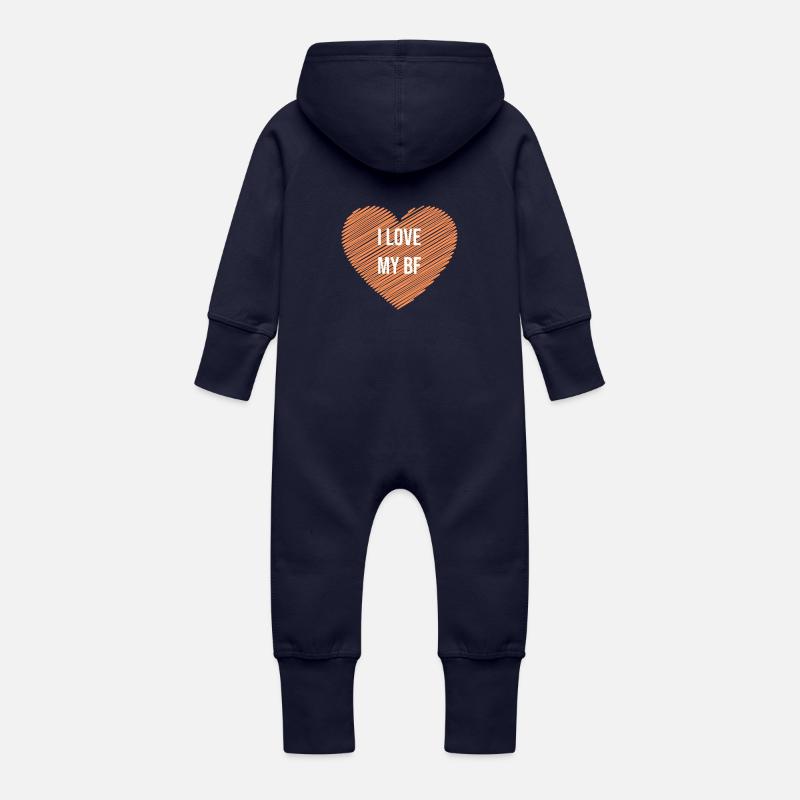 J’aime mon BF / Ich liebe meinen Freund - Grenouillère à capuche bio en molleton Bébé - marine