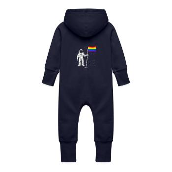Astronaut LGTB Pride / Gay / Gift - Baby Organic Sweat Overalls With Hood - navy - Back