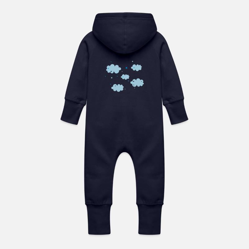 Nuages & Etoiles - Grenouillère à capuche bio en molleton Bébé - marine