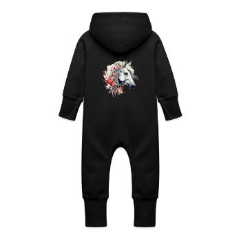 Motif cheval - Grenouillère à capuche bio en molleton Bébé - vanille - Dos