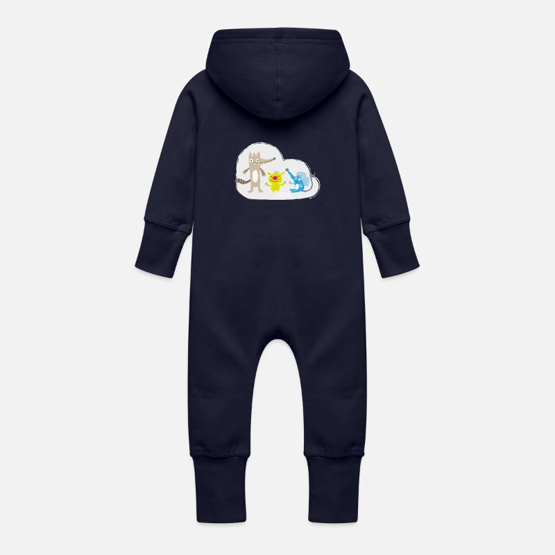 Froehliche Tierchen - Baby Bio Sweat Overall mit Kapuze - Navy