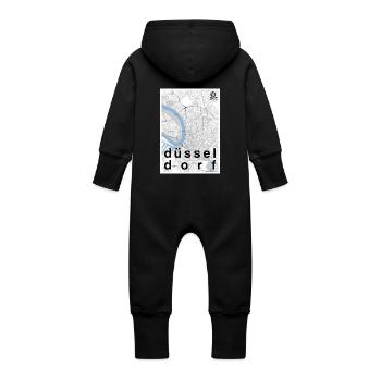 Dusseldorf hipster city map black white - Baby Organic Sweat Overalls With Hood - vanilla - Back